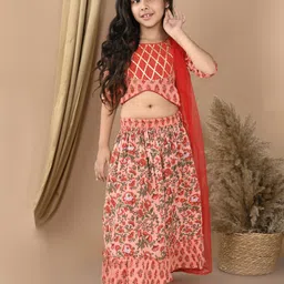 Here&Now X Kinder Kids Girls Printed Ready to Wear Lehenga & Blouse With Dupatta-picture-14