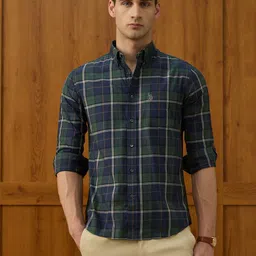 U.S. Polo Assn. Men Tailored Fit Checked Button-Down Collar Casual Shirt image 2