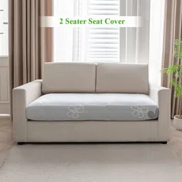 HOKIPO Blue & White Floral Printed Fleece 2 Seater Sofa Seat Cover-picture-33