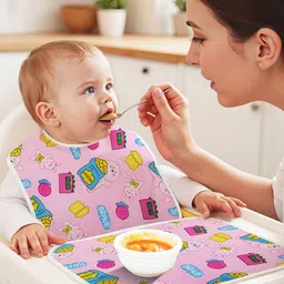 Kuber Industries 2 Pcs PVC Bibs for New Born Baby with Food Mat Cartoon Print image 2