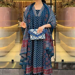 Aaghnya Women Ethnic Motifs Printed Regular Kurta with Palazzos & With Dupatta image 2