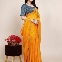 K 5 Fashion Striped Sequinned Pure Chiffon Saree-picture-26