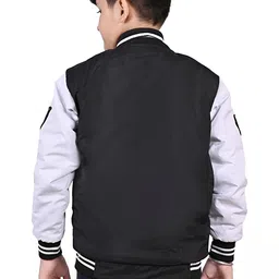 FLASTEENO Boys Brand Logo Colourblocked Suede Bomber Jacket image 2