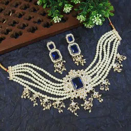 Gyaan Jewels Gold-Plated Stone-Studded & Beaded Necklace and Earrings-picture-37