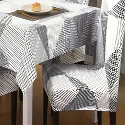 HOKIPO Set of 6 Printed Stretchable Elastic Dining Chair Covers With Matching Tablecloth image 2