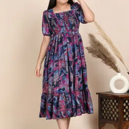 FIXOCRA Floral Print Puff Sleeve Fit & Flare Midi Dress image 5