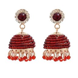 missmister Brass Maroon Beaded Stylish Jhumki Women-picture-13