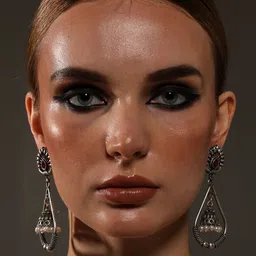 VENI 925 Silver Plated Pearls Beaded Oxidised Teardrop Shaped Drop Earrings image 3