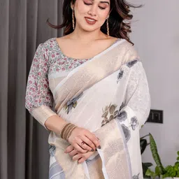 ALMAARI FASHION Floral Printed Zari Woven Design Pure Cotton Kanjeevaram Saree image 4