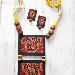 A Local Tribe Black & Maroon Ajrakh Fabric Necklace Set-picture-20