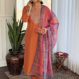 KIWA STUDIO Women Ethnic Motifs Embroidered Kurta with Trousers & Dupatta-picture-27