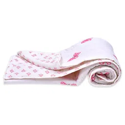 Mom's Home Organic Cotton Baby Quilt Blanket Cum Bedspread Butterfly Print - White Pink image 3