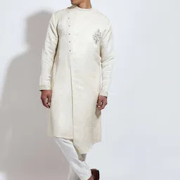 VIVEK KARUNAKARAN Floral Woven Design Angrakha Assymetric Kurta With Trousers image 1