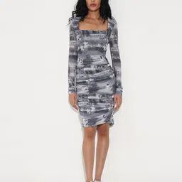 People Women Floral Printed Square Neck Sheath Dress image 5