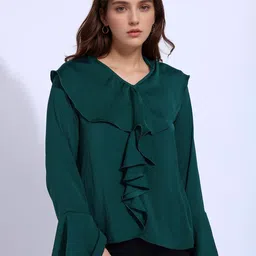 DressBerry Bell Sleeve Ruffles Satin Top-image-16