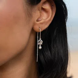 SHAYA 925 Sterling Silver Contemporary Silver-Plated Pearl Drop Earrings-picture-44