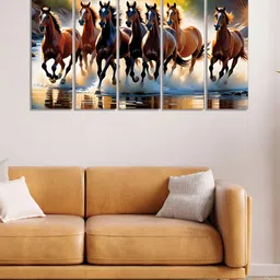 RANDOM Vinyl Brown & Yellow 5 Piece Printed Canvas Wall Paintings image 2