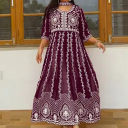 KALINI Women Geometric Printed Keyhole Neck Flared Sleeves Thread Work Georgette Kurta-picture-19