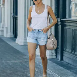 DressBerry Women High-Rise Slim Fit Distressed Cotton Denim Shorts-picture-10