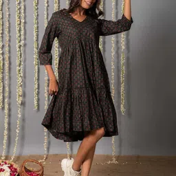 Mera Rang Floral Printed Layered A-Line Dress image 3