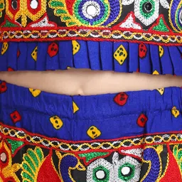 BownBee Peacock Embroidered Halter Neck Sleeveless Choli With Dhoti - Blue image 4