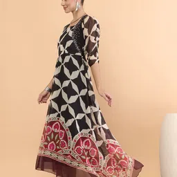 Antheaa Women Geometric Print Puff Sleeve A-Line Maxi Dress image 2