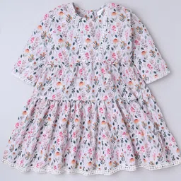 BAATCHEET Girl's Floral Printed Embroidered Tiered Cotton Fit and Flare Dress image 2