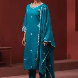 Odd By Poshaak Women Ethnic Motifs Embroidered Regular Thread Work Kurta with Trousers & With Dupatta image 4