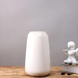 TAYHAA Ivory Essence Off-White Glossy Ceramic Flower Vase image 2