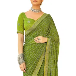 KALINI Bandhani Printed Zari Embroidered Bordered Saree image 3