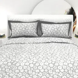 THE WHITE MOSS White And Grey Printed Cotton 300 TC King Bedsheet Set-2.75 m x 2.75 m-image-92