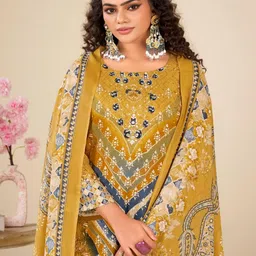 DRAVINAM Trends Embroidered Viscose Rayon Unstitched Dress Material image 2