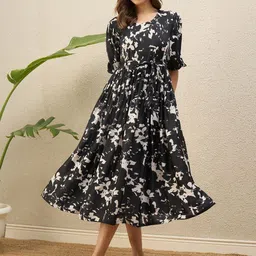R.Code by The Roadster Life Co. Print Puff Sleeve Fit & Flare Midi Dress image 4