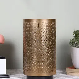 Devansh Gold-Toned Textured Metal Traditional Cylindrical Shaped Table Lamp image 1