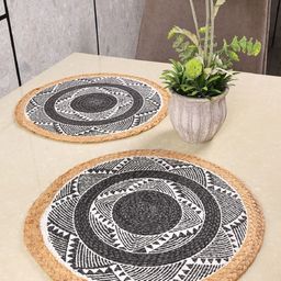 Saral Home 2-Pcs Grey & White Printed Cotton Round Table Placemats-image-86