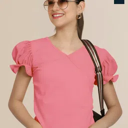 Mast & Harbour Women Pack of 2 Solid Puff Sleeves Peplum Crop Top-picture-29