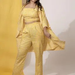 Anemone Vinkel Printed Pure Cotton Shirt Collar Neck Coat Top & Trousers Co-Ords image 3