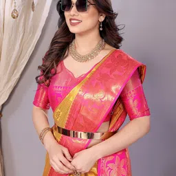 VILLAGIUS Floral Woven Design Zari Pure Silk Designer Kanjeevaram Saree image 3