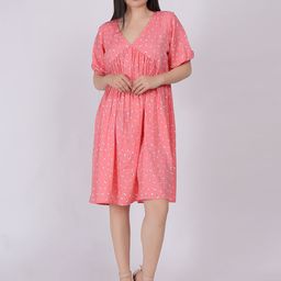 Qurvii Women Floral Printed Puff Sleeve Empire Dress-picture-16