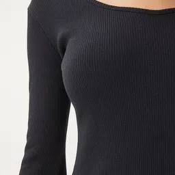 Happiness istanbul Women Ribbed Scoop Neck Long Sleeves Cotton Shift Dress image 5