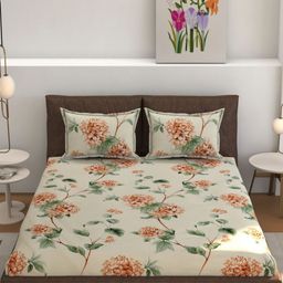 MOGNE FAB White & Brown Floral Cotton Fitted 210 TC King Bedsheet Set 2.28 m x 2.54 m-picture-16