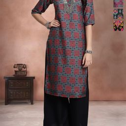 Anouk Rustic Women Pack of 4 Ethnic Motifs Printed Round Neck Straight Kurta-picture-19