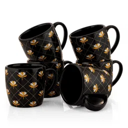CLAY CRAFT Black & White 6 Pieces Printed Ceramic Glossy Cups - 180 ML Each image 2