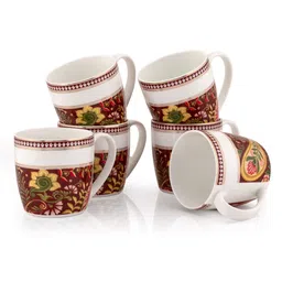 CLAY CRAFT White & Maroon 6 Pieces Printed Ceramic Glossy Cups - 180 ML Each image 2