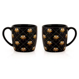 CLAY CRAFT Black & White 6 Pieces Printed Ceramic Glossy Cups - 180 ML Each image 3