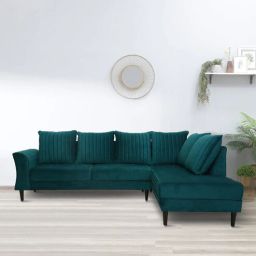 casacraft from pepperfry Espino Velvet LHS Sectional Sofa (3 + Lounger) In Teal Blue Colour-picture-13