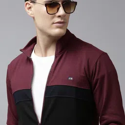 Arrow Men Burgundy & Black Colourblocked Sweatshirt-picture-12