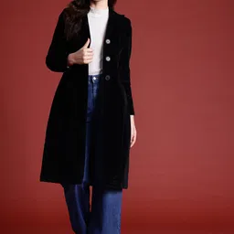 all about you Velvet Finish Stand Collar Longline Overcoat image 5