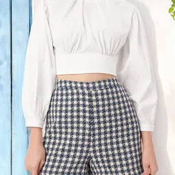 DressBerry Classy Puff Sleeves Gathered Crop Blouson Top-picture-41