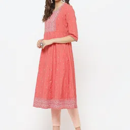 Rangriti Women Coral Printed Ethnic Motifs Yoke Design Kurta image 4